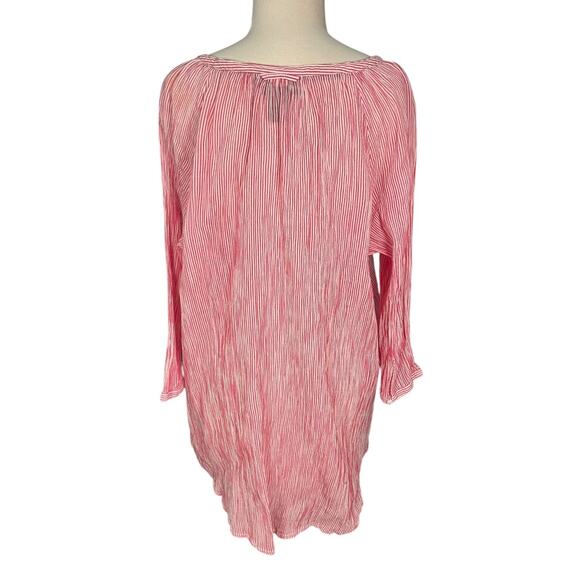 Lane Bryant 22/24 Pink White Stripe High Low 100% Cotton Button Blouse Tunic - Picture 2 of 11